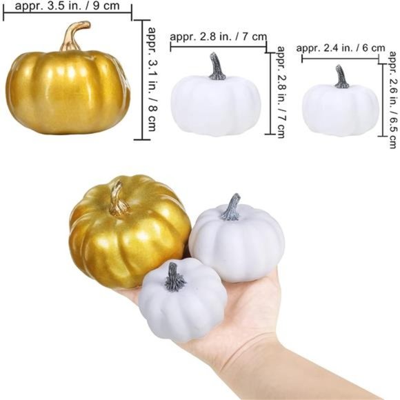 12Pcs Assorted Small Artificial Gold White Pumpkins Harvest Decorative Pumpkins - Picture 3 of 7
